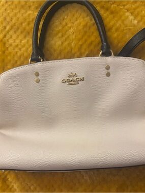 Coach Cream Pebble Leather Satchel with Black Handles